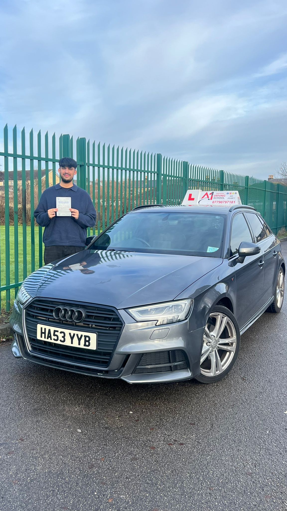 A1 Intensives student celebrating passing their UK driving test (success story 13)