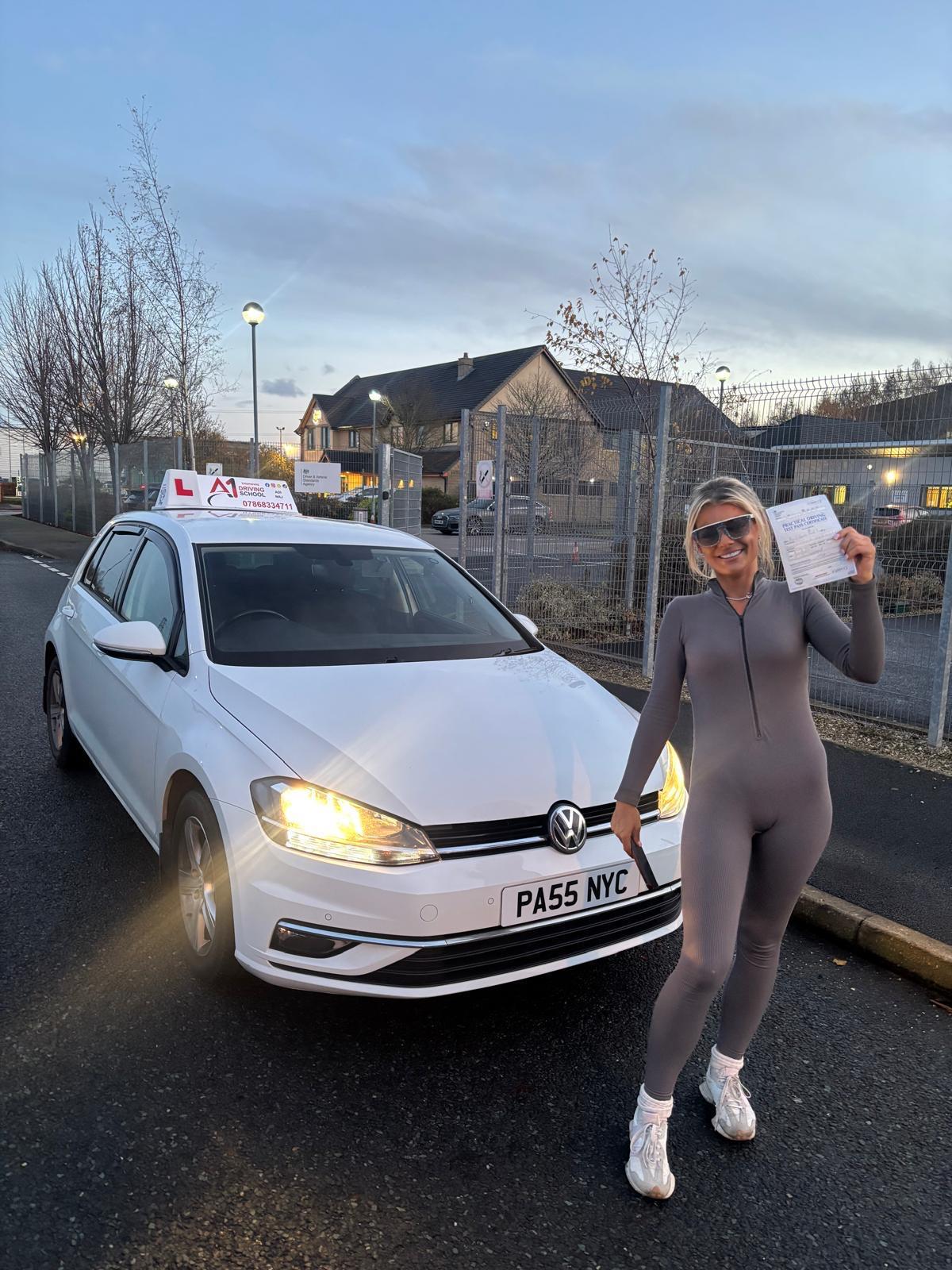 A1 Intensives student celebrating passing their UK driving test (success story 15)