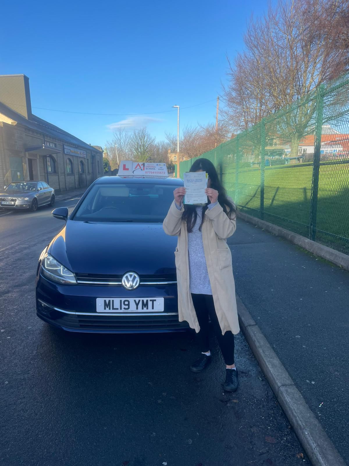 A1 Intensives student celebrating passing their UK driving test (success story 6)